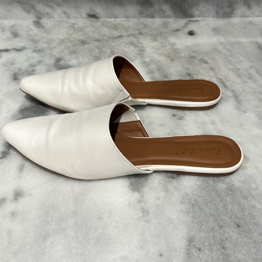 Size 9 white slide on mules